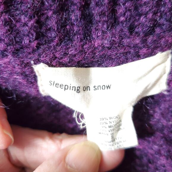 Sleeping on Snow Plum Cable Knit Wool Mohair Cardigan Sweater Small REPAIR - Picture 6 of 7